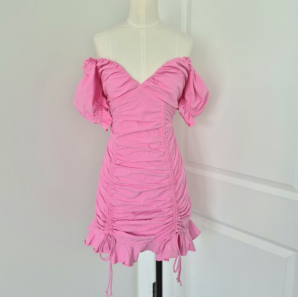 Rose Hill Pink Cinched Ruffle Dress Costume Party Gift Sexy Spring Summer Travel - Picture 7 of 10